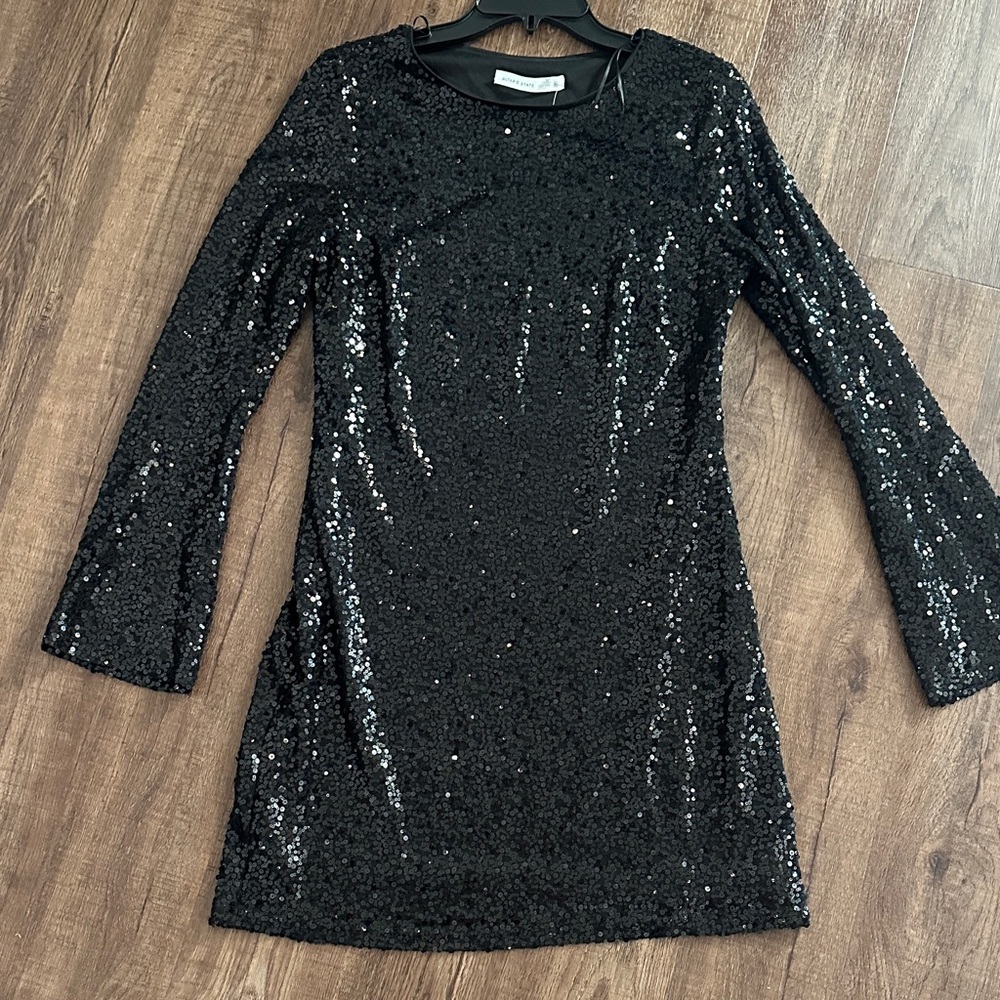Altar'd State Black Sequin Long Sleeve Dress